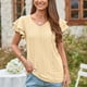 thumbnail image 2 of Camiseta de mujer con mangas cortas con volantes, doble capa, cuello en V, agujeros calados, Top informal de verano, 2 of 6