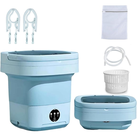 Portable Travel Washing Machine, 11-Liter Mini Foldable Washer with Spin Dry Function, Compact, Ideal for Apartments Dormitories Hotels, Camping