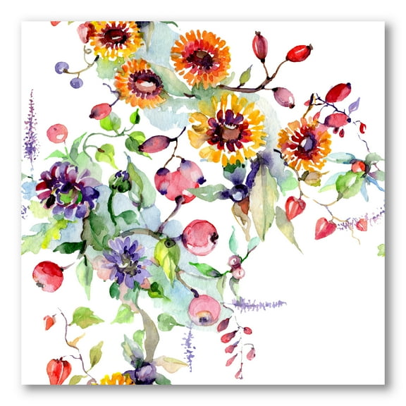 Designart ' Wildflowers and Vibrant Wild Spring Leaves XI ' Modern Canvas Wall Art Print