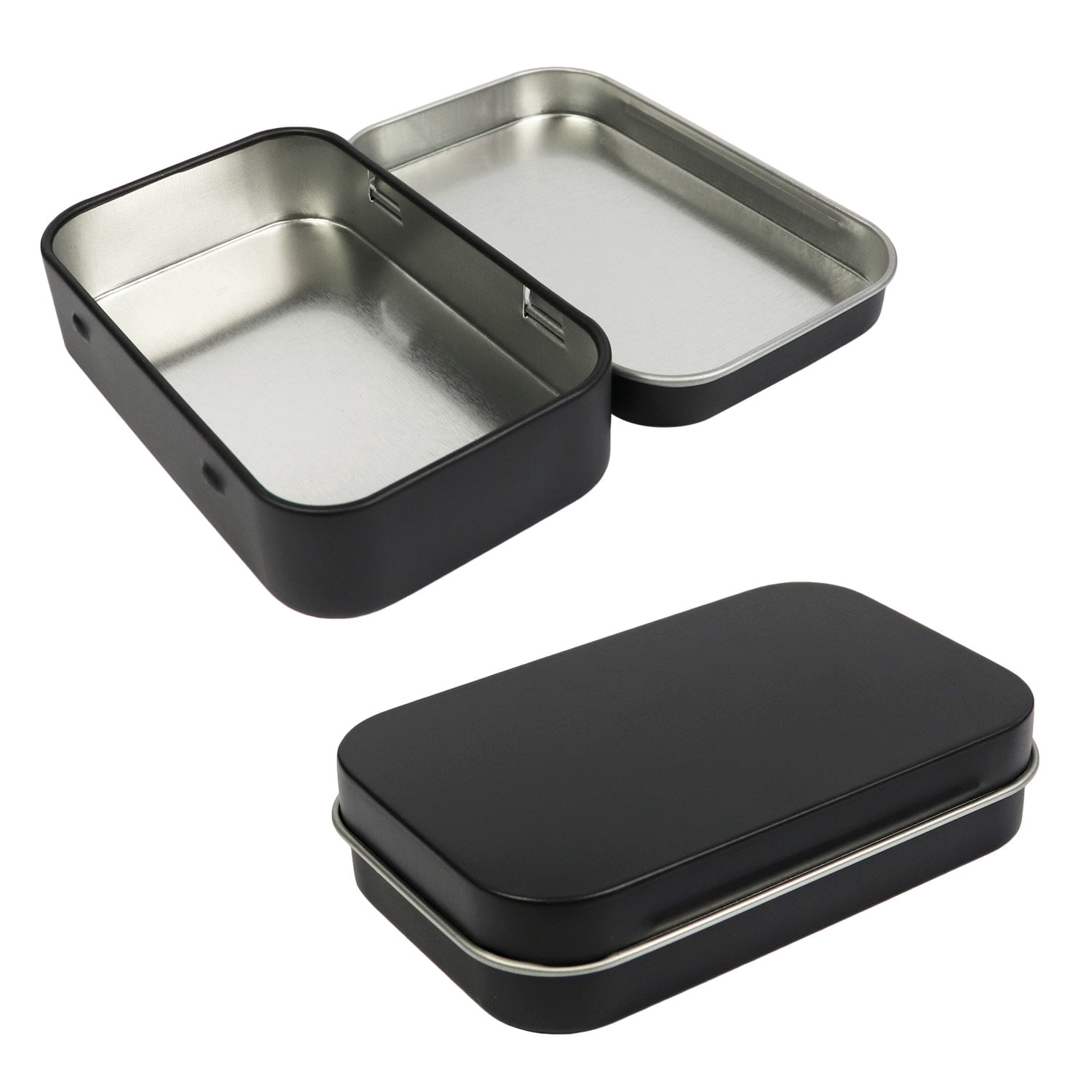 Mini Metal Tin Box With Lid - Black Rectangular Storage Container For Small Items