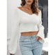 thumbnail image 5 of Suéter corto para mujer, cuello en V, manga larga, suéteres casuales, 5 of 8