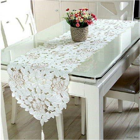 

Vintage Embroidered Lace Tablecloth Dining Table Runner Cover Mats Wedding Decor