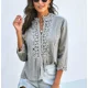 thumbnail image 4 of TEELYNN, blusa holgada de encaje con mangas 3/4, camisa para mujer, blusa vintage de algodón con botones y cuello en V, blusa informal estilo bohemio, blusa de otoño 2020 para mujer, 4 of 5