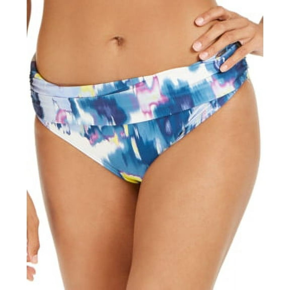 DKNY BALI BLUE Printed Shimmer Fold Over Swim Bottoms, US Large