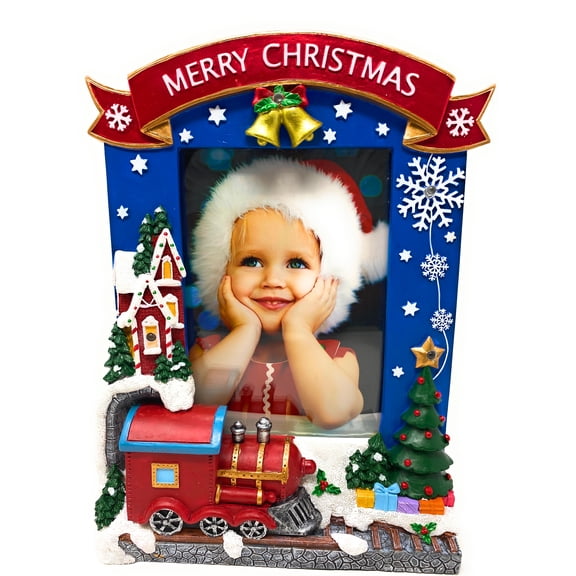 Christmas Train Picture Frame 5x7 Photo Frames Light Up Pictures Xmas Holiday Seasonal Large Resin LED Lighted Photos Season 2020 Family Keepsake