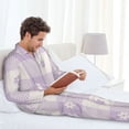 thumbnail image 6 of Picia Floral Purple Buffalo Plaid Pattern Men’s Long-Sleeve Sleepwear Set - Soft 2-Piece Loungewear with Pockets, Comfy PJs for Relaxing Nights-Small, 6 of 7