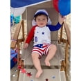thumbnail image 6 of Cenuakty Toddler 6M-5T Boy Swimsuit Set 4th of July Star Print Tops Swim Trunks and Hat Rash Guard Bathing Suit ﻿, 6 of 9