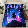 thumbnail image 2 of Feelyou Modern Tokyo Samurai Bed Sheets, Japanese City Scenes King Sheets, Cartoon Anime Warrior Sheet Set, Microfiber Bedroom Decor, 4 Pieces, 2 of 7