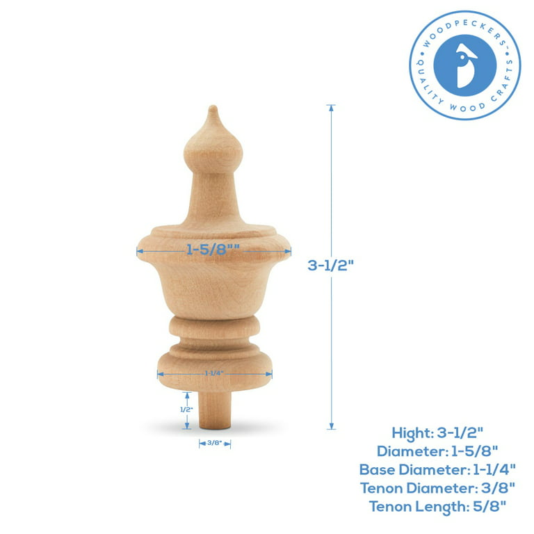 NEW Set of 2 Solid Wood Finials TD - 2” Tall ) x 3/4  Diameter 1/2 stem