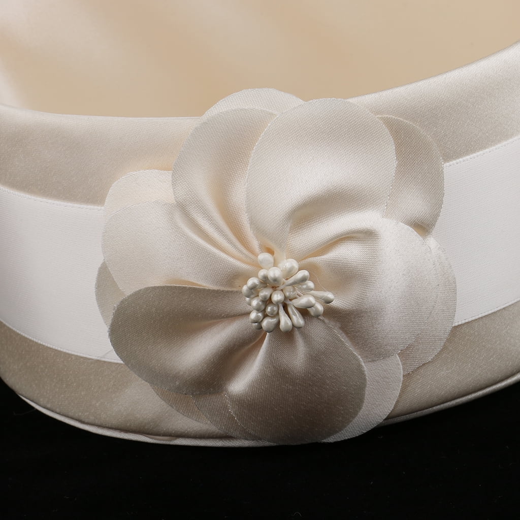 Dualoai 2pcs Flower Champagne Satin Basket Wedding Flower Girl Party Home Decoration