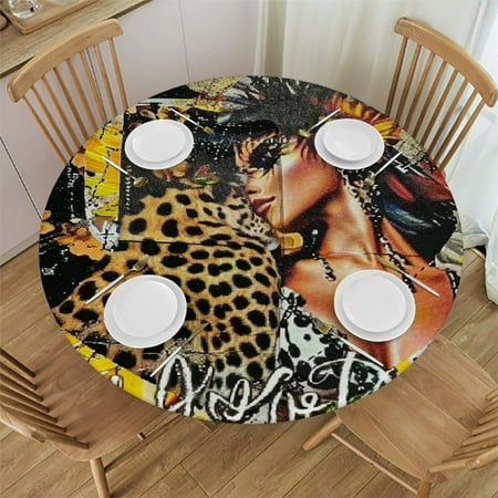 

Autua Leopard Print Sunflowers Heart Round Table Cover 100% Polyester Fabric Stain Resistant Washable for Kitchen Dining Wedding Parties Waterproof Fabric 46 -50