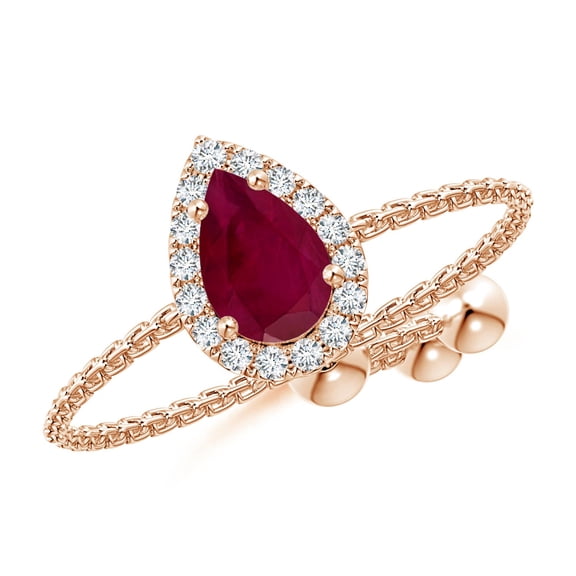 ANGARA Natural Pear-Shaped Ruby Halo Bolo Ring in 14K Rose Gold for Women (Size-6x4mm) | July Birthstone, Birthday, Anniversary, Jewelry Gift for Women | Natural Ruby Ring