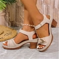 thumbnail image 4 of LOVZFMLL Women's Chunky Block Heel Sandals Hollow Open Toe Ankle Strap for Summer Casual Outdoor Walking Beach Vacation Beige 5.5, 4 of 9