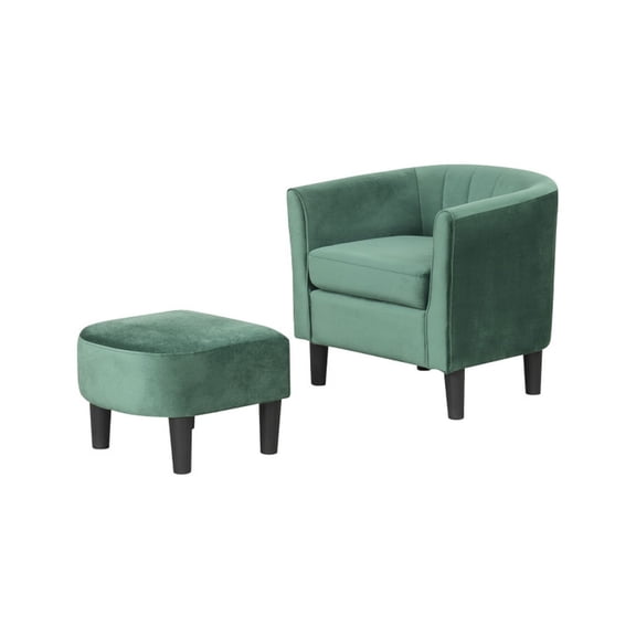 Furnibear Upholstered Teddy Velvet Club Barrel Chair with Ottoman with Footrest, Green - for Living Room, Bedroom and Home Office