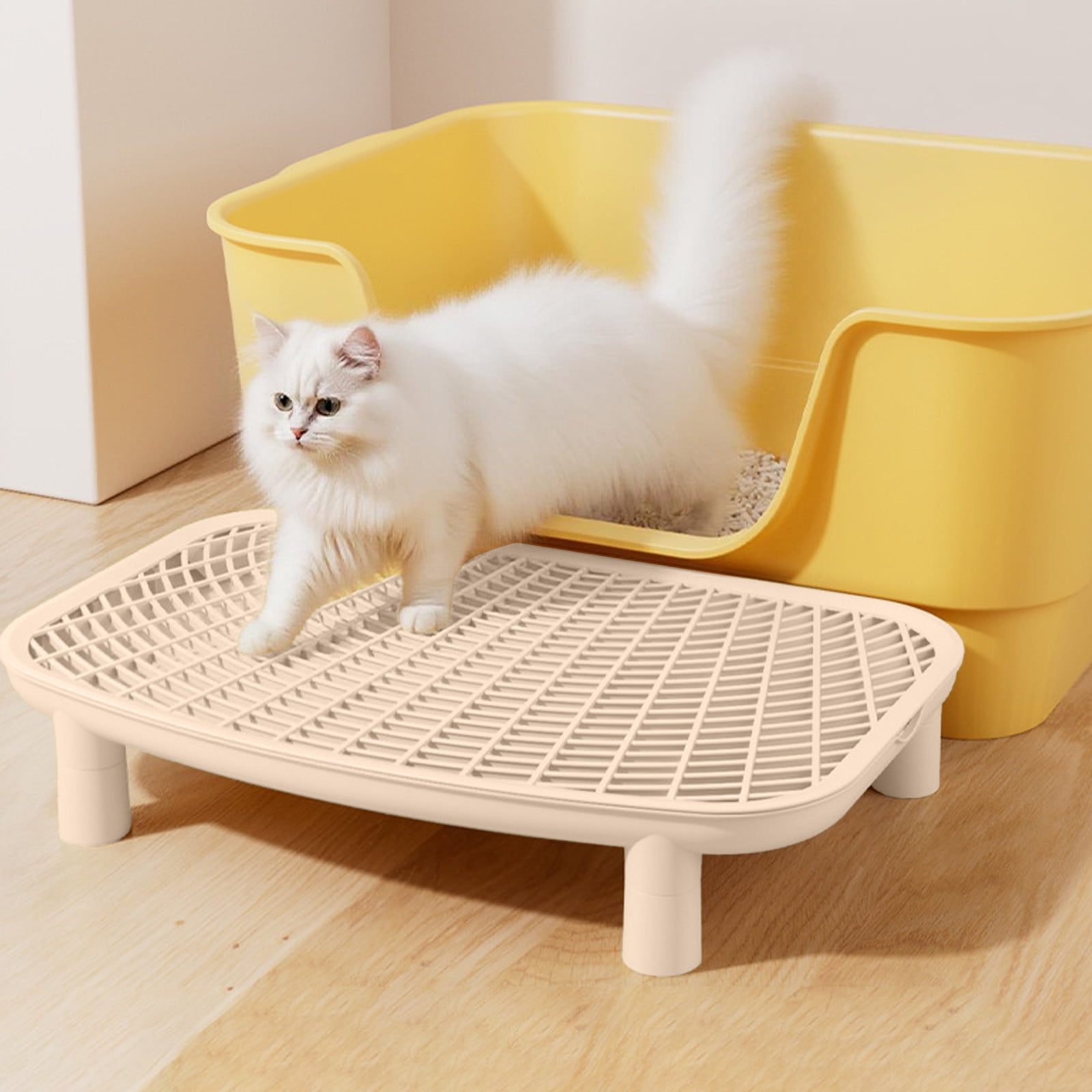 Qiopertar Double Layer Cat Litter Mat, Anti-Slip Litter Trapping Pad for Cat Box, Waterproof Pet Floor Mat with Sand Control Grooves for Bathroom Kitchen Laundry Room, Beige
