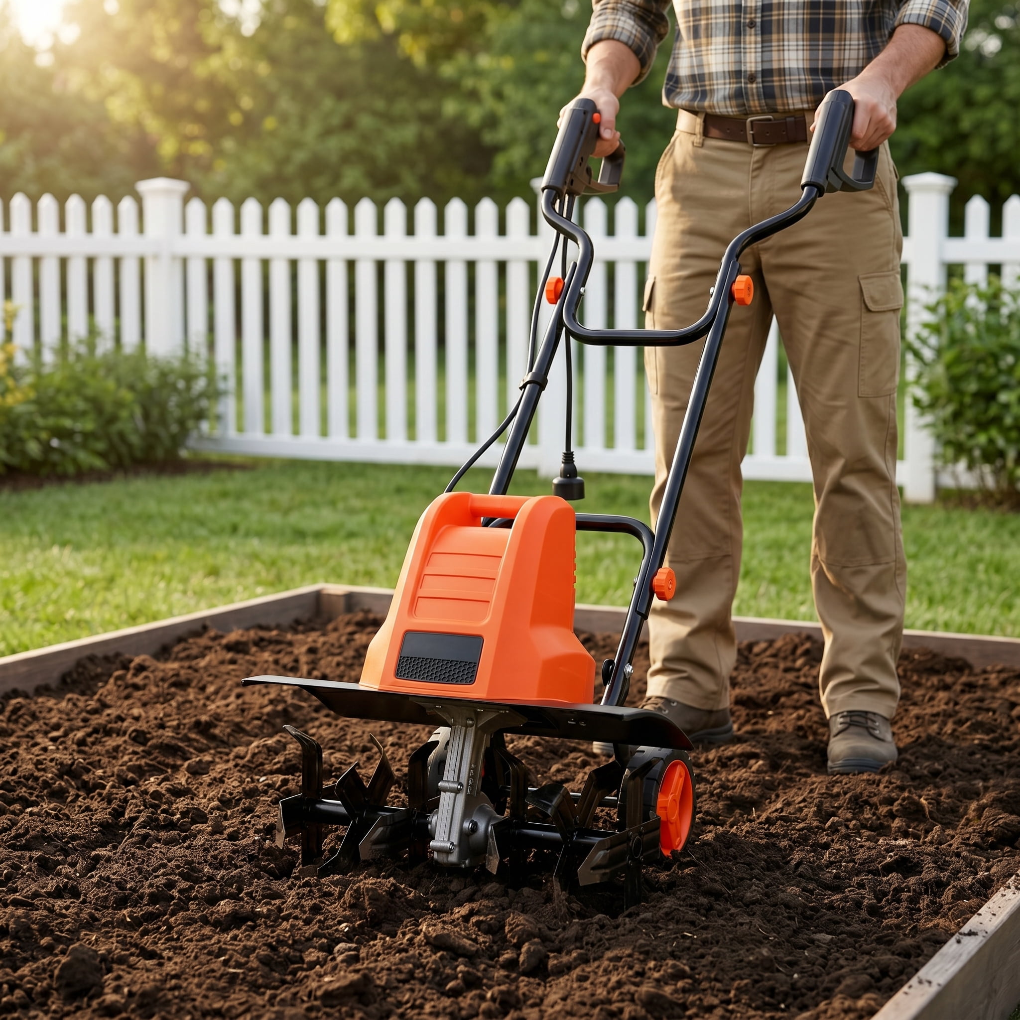 Corded Electric Garden Tiller 13.5AMP 120V, 18in Width 9in Depth, 24 Steel Tines Adjustable Wheels for Soil Digging Lawn Care