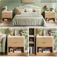 thumbnail image 6 of Fluted Nightstand with 2 Drawers, 24'' Night Stand with Wireless Charging Station, Mid Century Modern Side Table with Faux Marble Top, Large Wooden Bedside End Table for Bedroom, Oak, 6 of 9