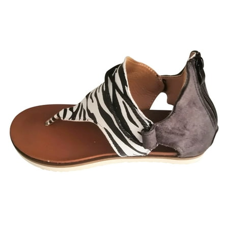 

Sandals for Women Women s Ladies Casual Posh Vintage Leopard Flip Flop Comfy Sandals Zipper Shoes Pu Black 37