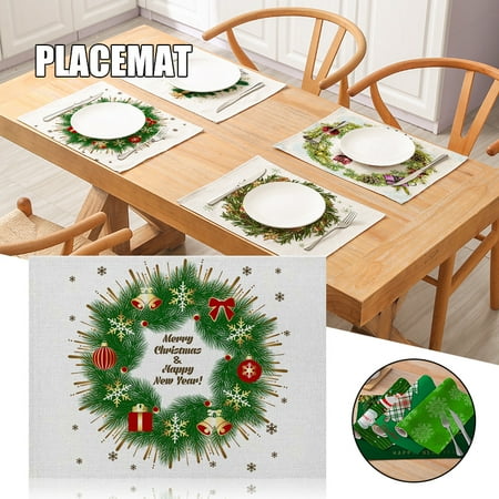

Cotton and Linen Table Mat Christmas Elements Single Side Pattern Heat Resistant Christmas Decor for Kitchen Dining Room New(#1-32*42cm)