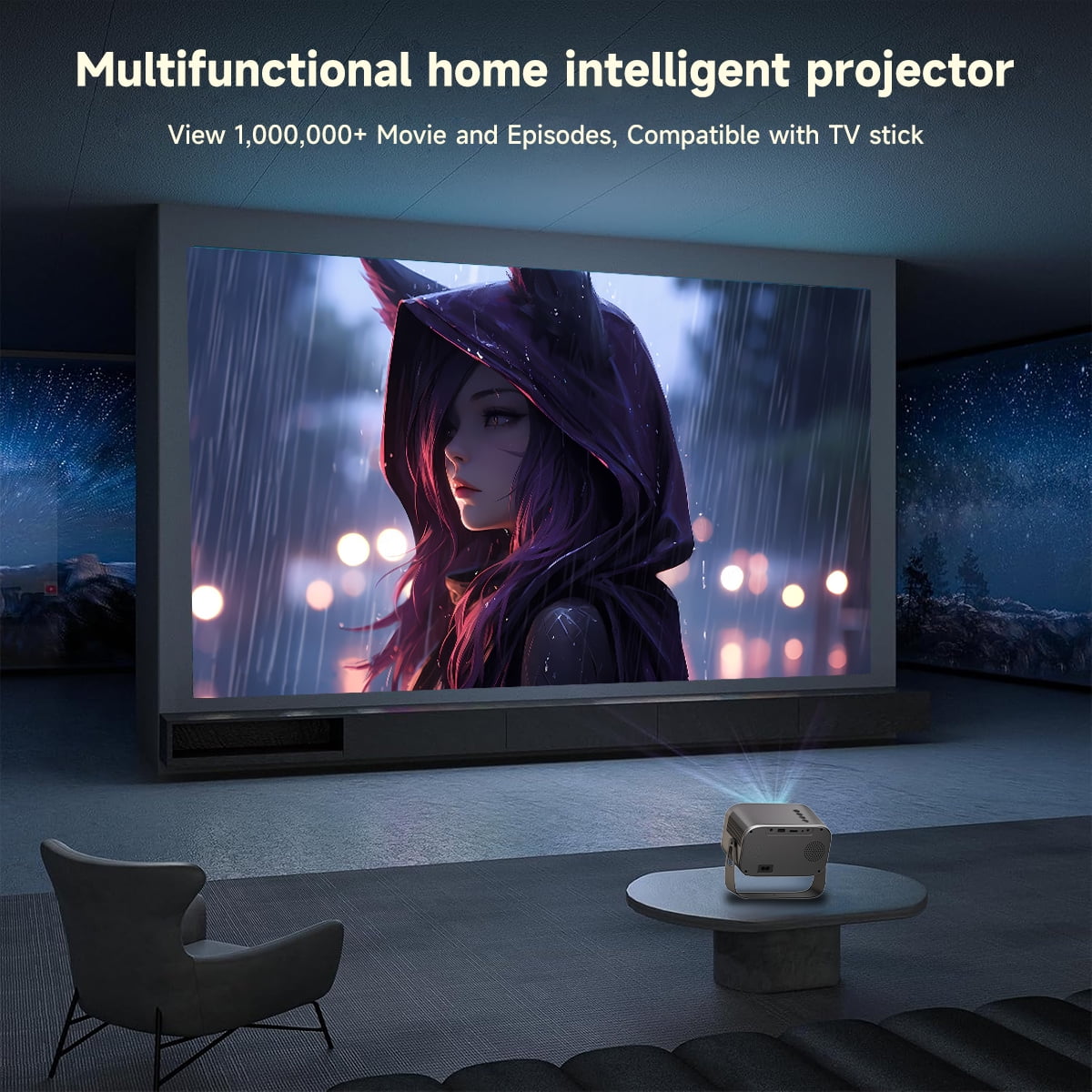 SGV Projector with WiFi and Bluetooth, 1080P Support Portable Projector, Auto Keystone and Electric Focus
