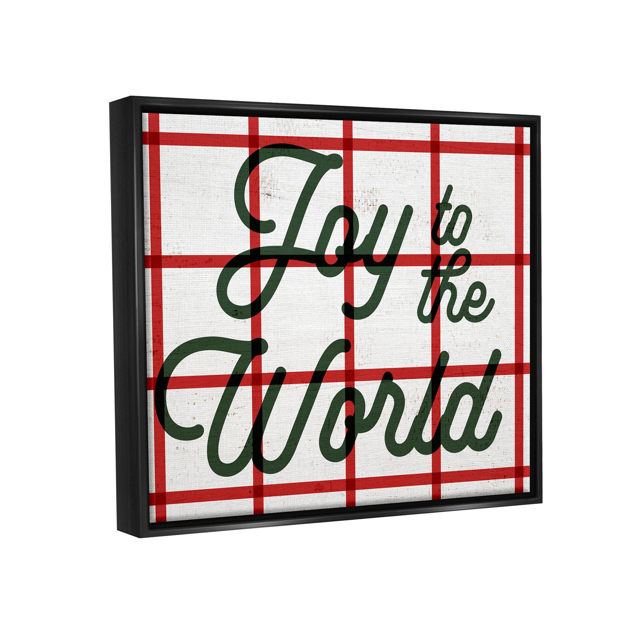 Joy To The World Tartan Phrase Holiday Graphic Art Jet Black Framed Art Print Wall Art