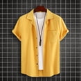 thumbnail image 2 of safuny Men's Turn Down Collar Button Down Shirts Loose Tops Pockets Short Sleeve Pullovers Solid Color Tees Summer Activewear Casual Workout Blouses Trendy Clearance Yellow M, 2 of 9