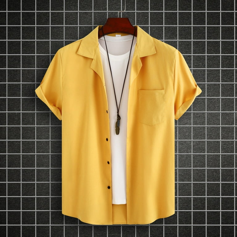 VSSSJ Button Down Shirt for Men Big and Tall Solid Color Short