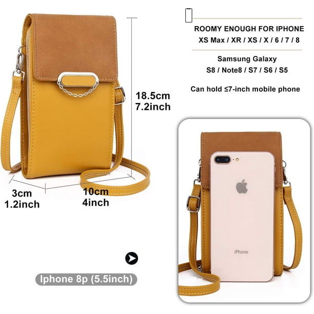 Amarillo Cartera para mujer bolso cruzado para telefono monedero de cuero mini bolsa para telefono movil tarjetero cartera para hombro