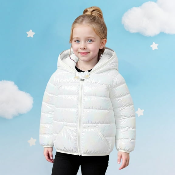 Girls Winter Hooded Coat Warm Furry Ears Jacket Kids Gradient Long Sleeve Zipper Front Lightweight Insulated Outerwear
