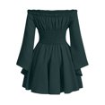 thumbnail image 3 of Women Dress Off Shoulder Renaissance Costume Corset Dresses Bell Sleeve for Fairy Goth Halloween Medieval Party, L, 3 of 7