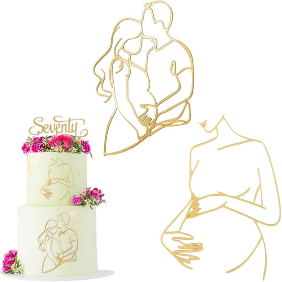 Gold Baby Shower Cupcake Toppers, 2pcs Gravida Lines Gold Cake Topper Mother-to-be Cake Decors Party Art Fonts Cupcake Supplies for Baby Shower
