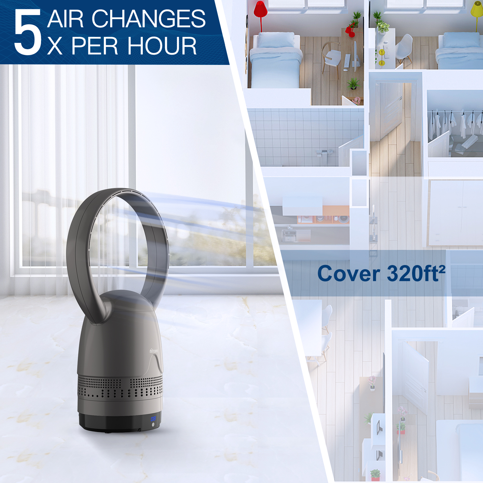 Mitcent 36 inch Bladeless Tower Fan with Filter, Remote Control,  Oscillating Black MT1004G
