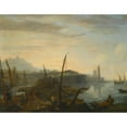 thumbnail image 2 of Adrien Manglard 14x12 Gold Ornate Wood Frame and Double Matted Museum Art Print Titled - A Mediterranean Port with Figures Resting and Fishermen Drawing in Their Nets in the Foreground, a To, 2 of 4