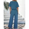 thumbnail image 6 of Womens V Neck Two Piece Set Short Sleeve Top and Casual Long Pants Fashion Slimming Outfit Blue XL, 6 of 7