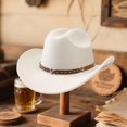 thumbnail image 4 of RUINIXCW Western Cowboy Cowgirl Hat for Women Men Wide Brim Pentagram Leather Belt Fedora Hat Wool Felt Vintage Jazz Hats, 4 of 7