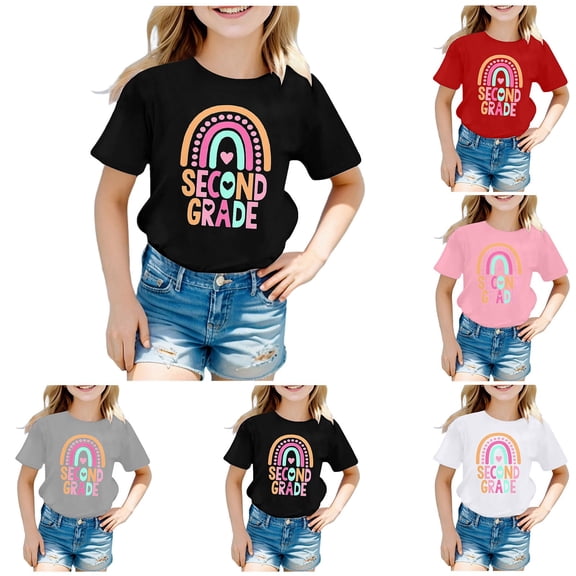 LILIYA Back To School Shirts for Teens Kids Kindergarten Shirts for Girls Classic Casual Short Sleeve Cotton T-Shirt Summer Clothes