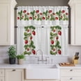 thumbnail image 3 of Kitchen Window Curtains Valance and Tier Set, Watercolor Strawberries Flower Leaves Rod Pocket Tier Curtain Valance Set, Vintage Wood Board Light Filtering Cafe Curtains for Bedroom Living Room, 3 of 9
