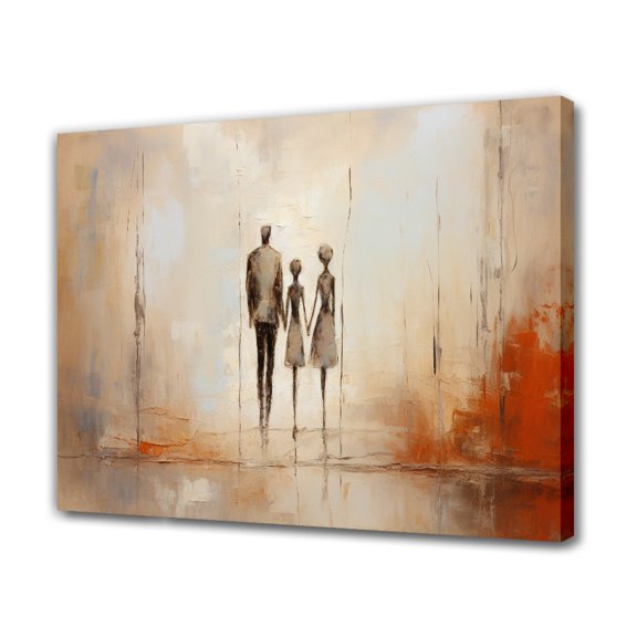 Abstract Painting A Couple And Their Daughter Walking Hand In Hand Framed Canvas Poster Bedroom Decor Sports Landscape Office Room Decor Gift,Frame-style,12x18inch(30x45cm)