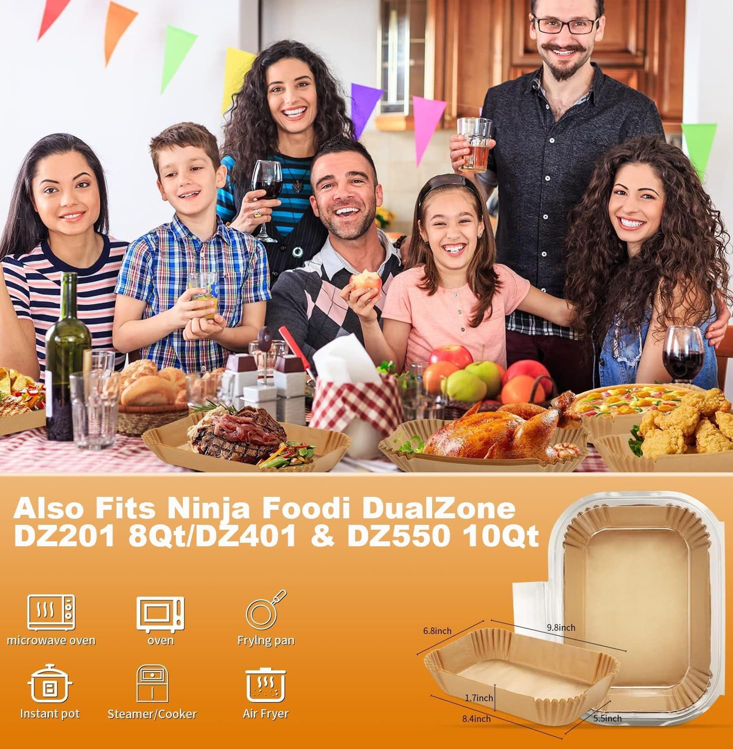 130PCs Air Fryer Liners Disposable for Ninja SL401/SL451, Rectangle Baking Parchment Paper Ninja DoubleStack XL Air Fryer Inserts Accessories, Food-Grade Paper Liners for Ninja DZ201/DZ401/DZ550