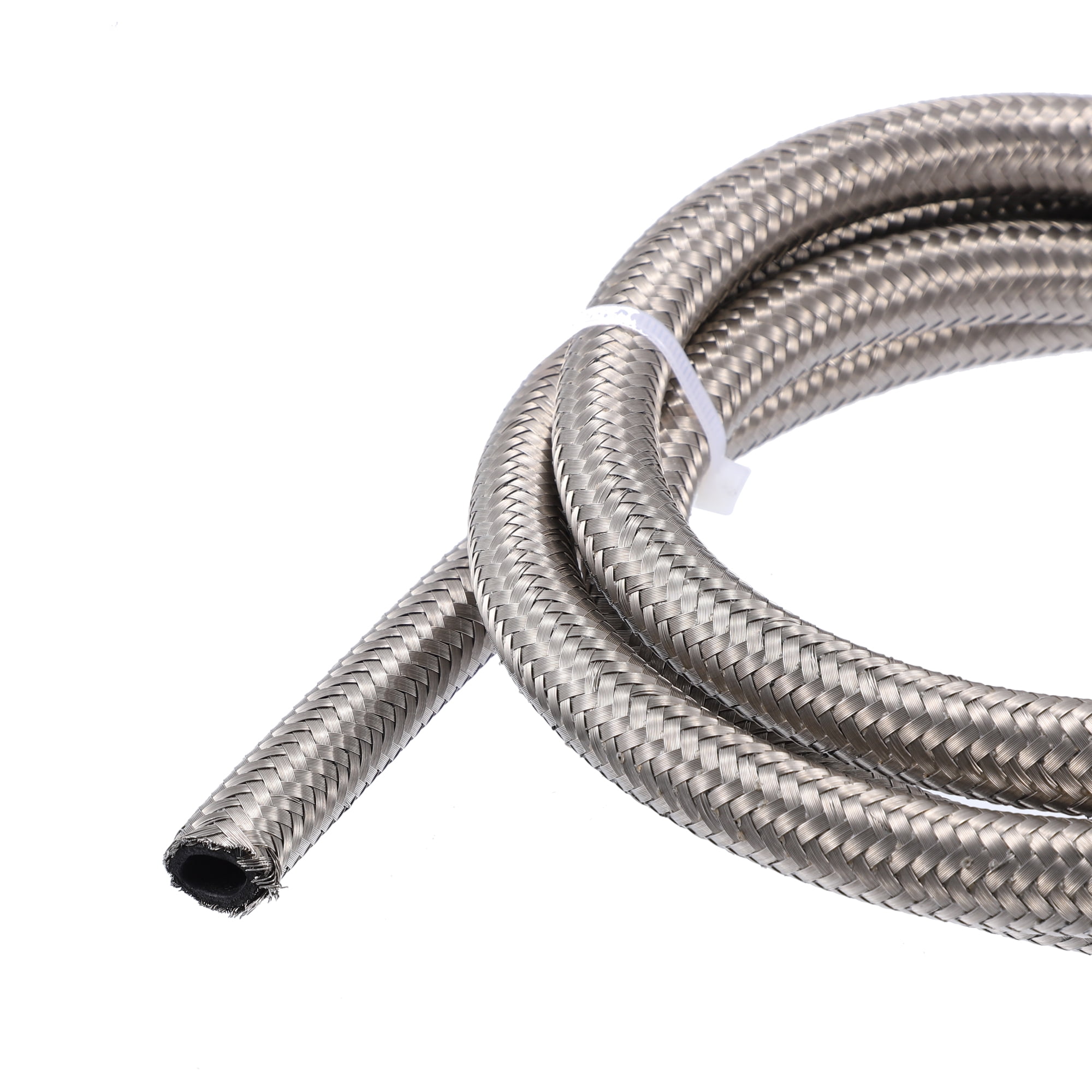 Unique Bargains 8ft 6AN Fuel Hose AN6 Universal Car Braided Stainless Steel CPE Oil Fuel Gas Line Hose Silver Tone