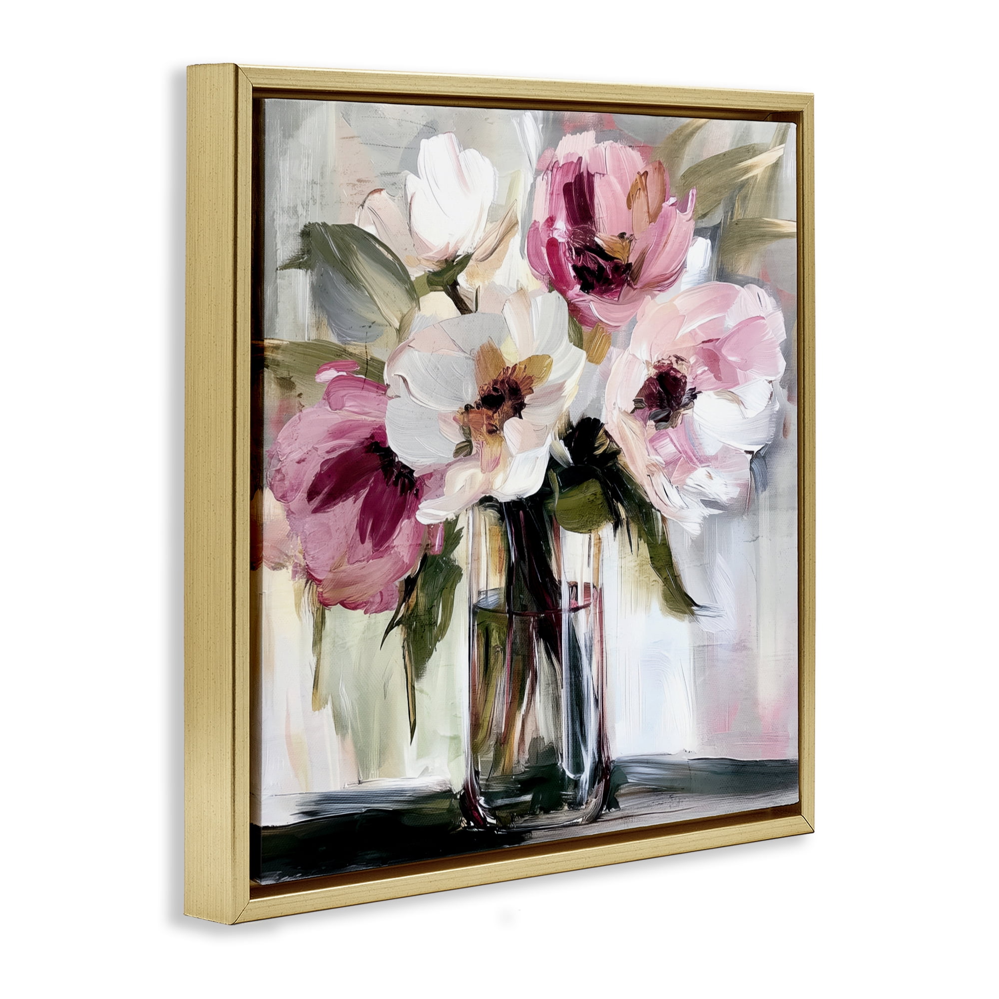 Stupell Industries Resonance Flower Vase Gold Framed Floater Canvas Wall Art, design by Annabelle Hall