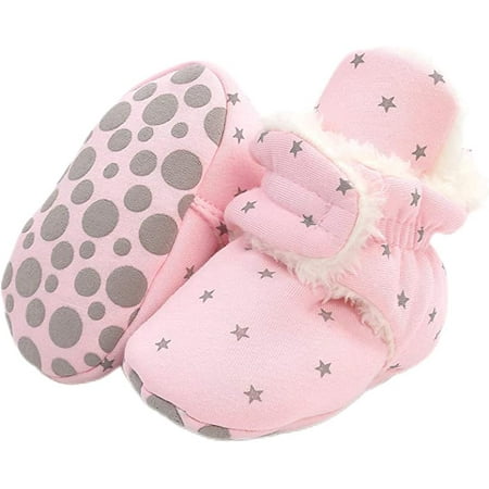 

Baby Cozy Fleece Booties Warm Lined Stay On Baby Boy Girl House Slippers Fluffy Sock Booties with Non-Slip Gripper Infant Winter Ankle Boots Toddler First Walker Crib Warm Shoes（C# Pink）