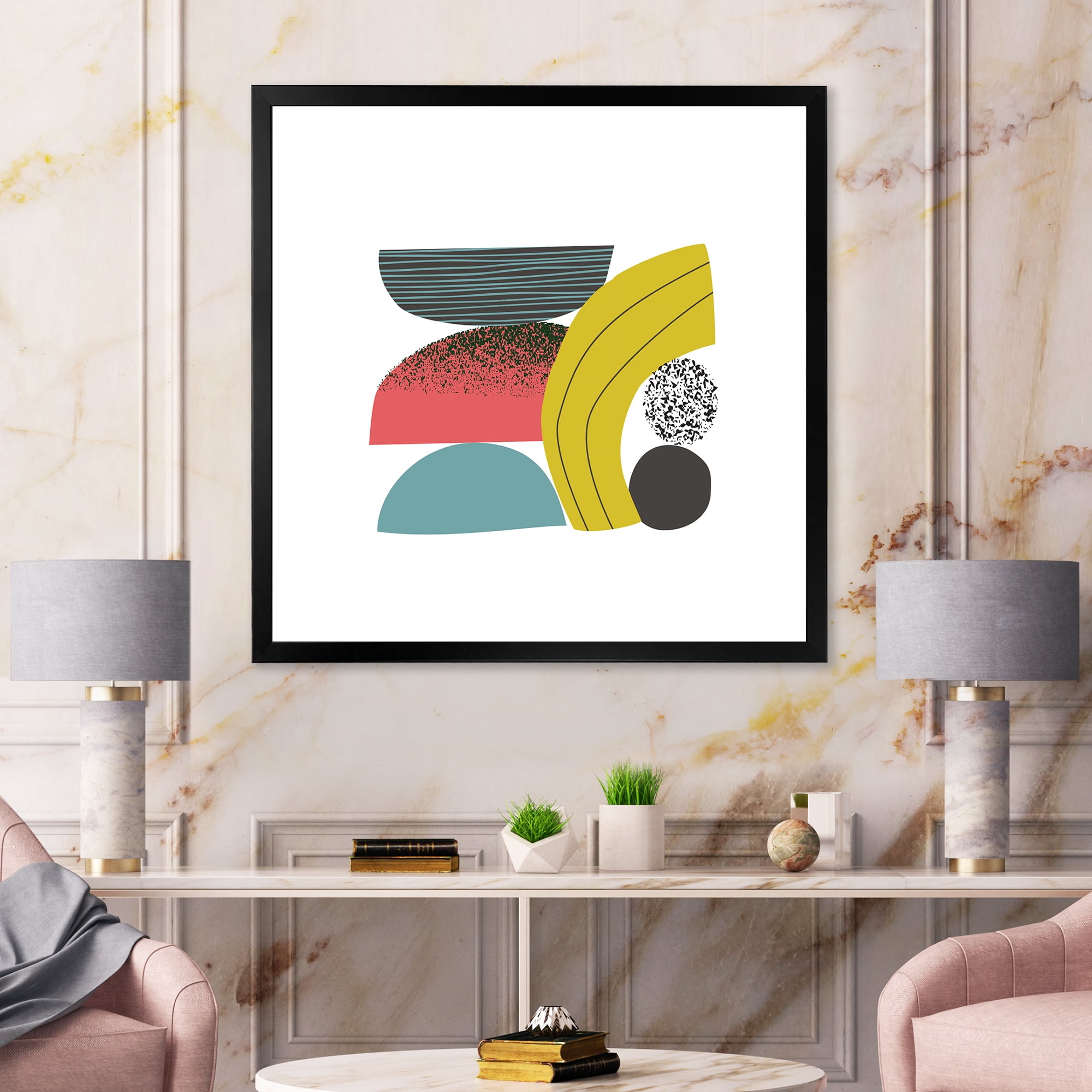Designart 'Abstract Colorful Geometric Art Collage II' Modern Framed Art Print