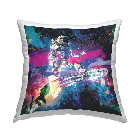 Stupell Industries Astronaut in Outer Space Collage Square Decorative Printed Throw Pillow, 18 x 18