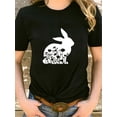thumbnail image 1 of Camiseta con estampado de flores y conejitos de Pascua, top informal de cuello redondo y manga corta para primavera y verano, ropa de mujer, camisetas informales, 1 of 7
