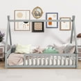 thumbnail image 2 of Miniyam Twin Size Floor Bed for Kids with Tent House Frame, Montessori Low Bed with Guardrails, Gray, 2 of 7