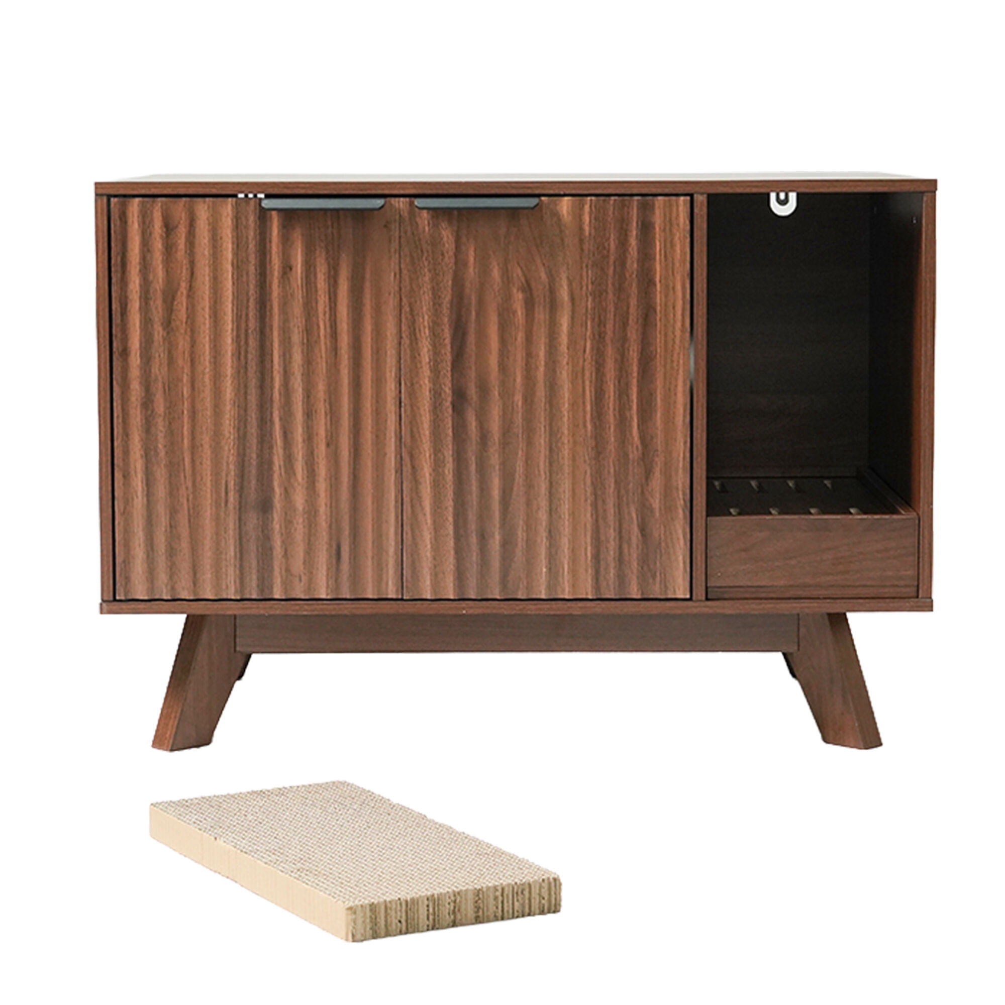 YDN Modern Litter Box Enclosure for Cats- 31.5" Indoors Hidden Cat Litter Box Furniture for 2 Cats, Wooden Cats Washroom Side Cabinet with Scratching Pad for Most Cat Litter Box,Walnut