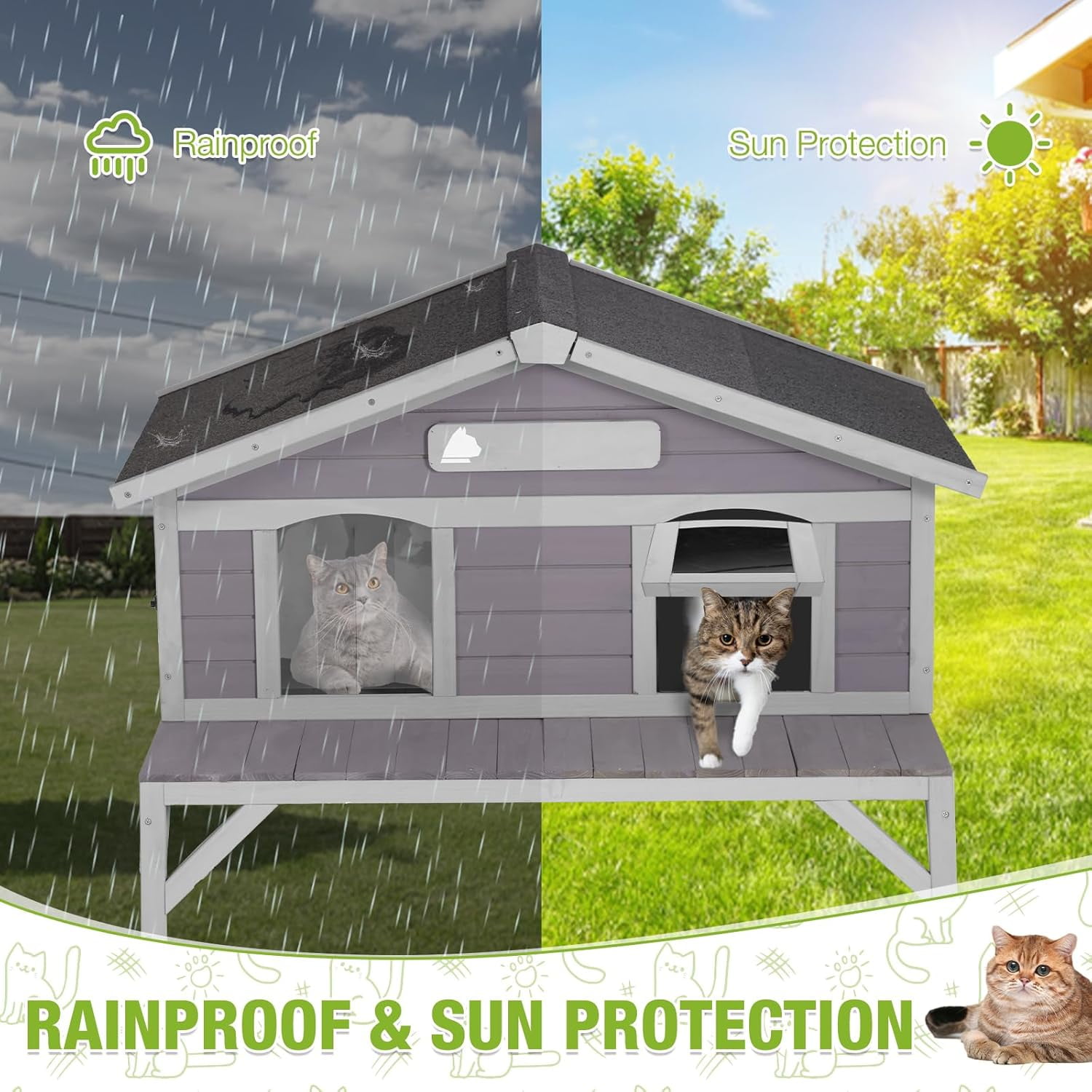 Aivituvin Outdoor Cat House Weatherproof Large Cat Shelter with 100% Insulated Liner for Multiple Cats, Cat Condos for Indoor Cats