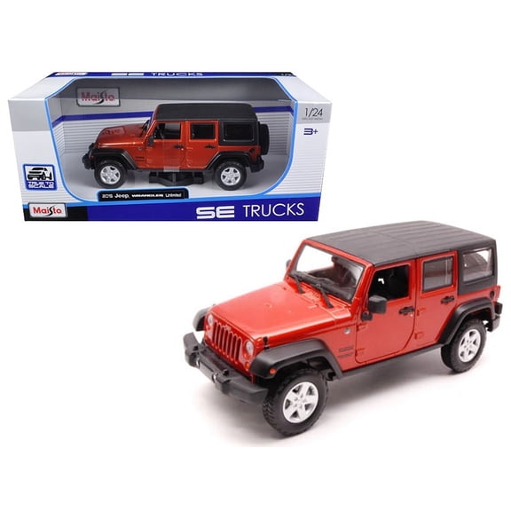 2015 Jeep Wrangler Unlimited Orange with Black Top 1/24 Diecast Model Car by Maisto