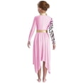 thumbnail image 2 of Nyeemya Kids Girls Metallic Printed Long Sleeve Asymmetrical Liturgical Praise Dance Dress Pink 14, 2 of 6